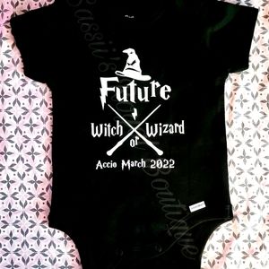 Harry Potter inspired gender reveal glow in the dark baby onesie